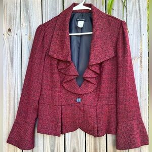 Victorian style blazer jacket pleated ruffles 
shoulder pads bell sleeves tweed